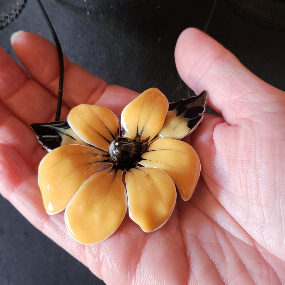 Yellow‎ and Black Flower Pendant